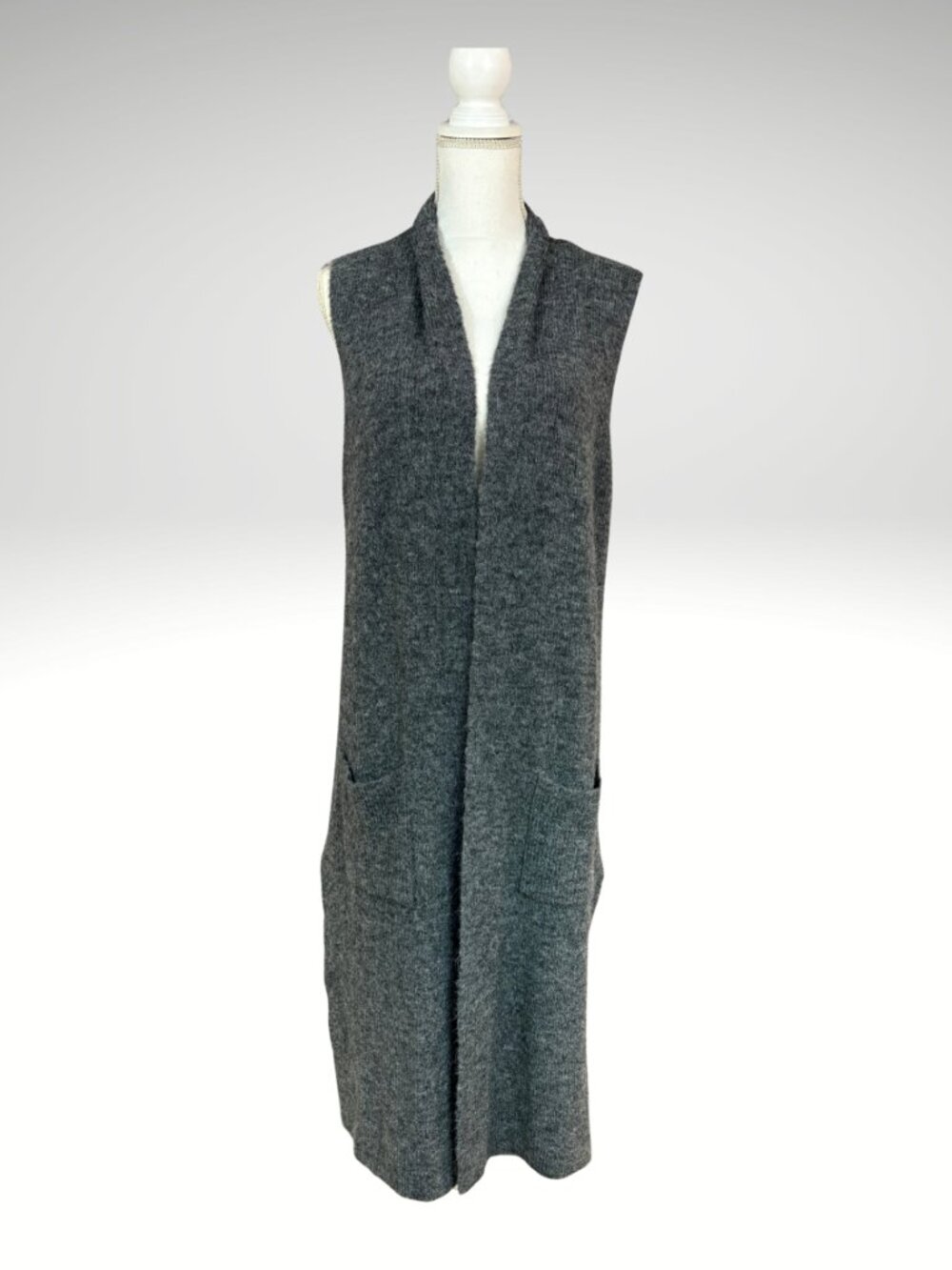 NWT Grey Longline Maxi Sweater Vest Duster Pockets S 89th + Madison (SKU: 60W)